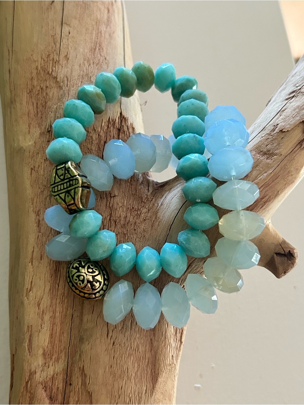 Turquoise and Light Blue Beaded Stretch Bracelet Set - Unbranded